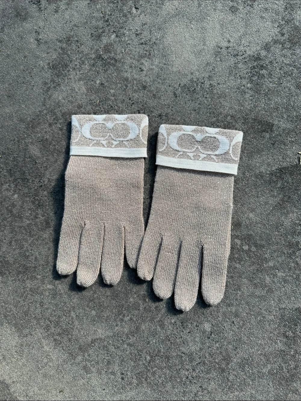Coach Taupe Knit Gloves with Signature Cuff